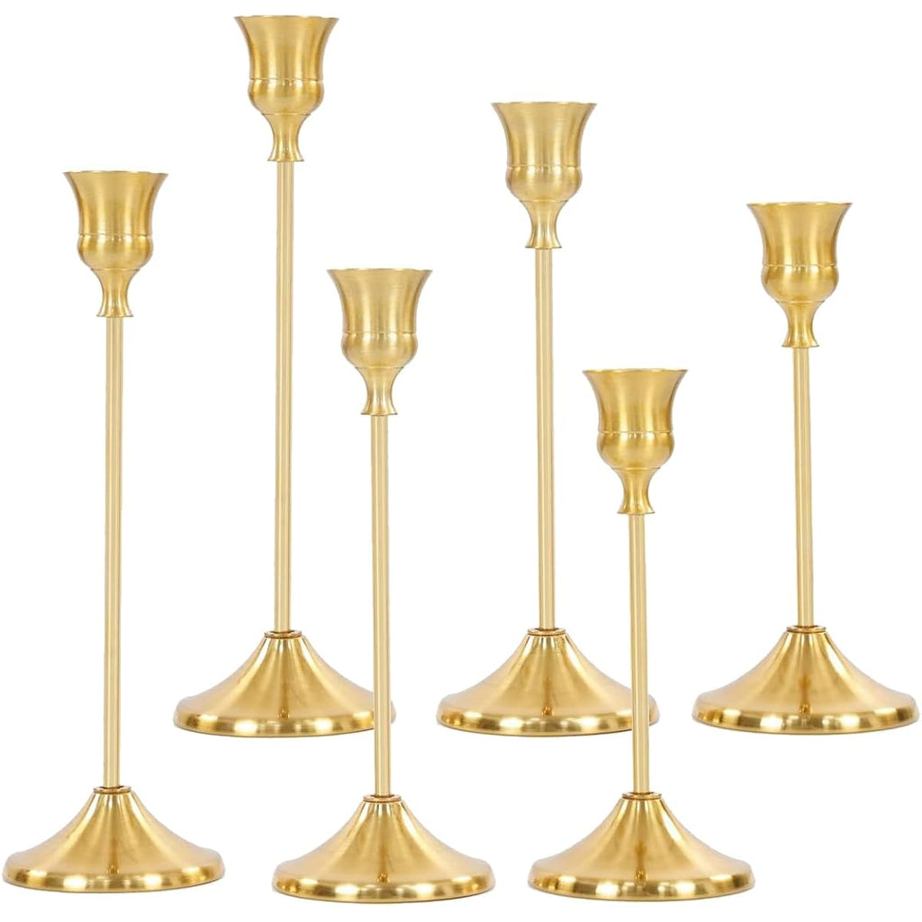 6Pcs Candlestick Holders,Brass Gold Metal Taper Candle Holder for Pillar Candles Sticks Holder for Wedding Fireplace Table Centerpiece Mantel Housewarming Gift