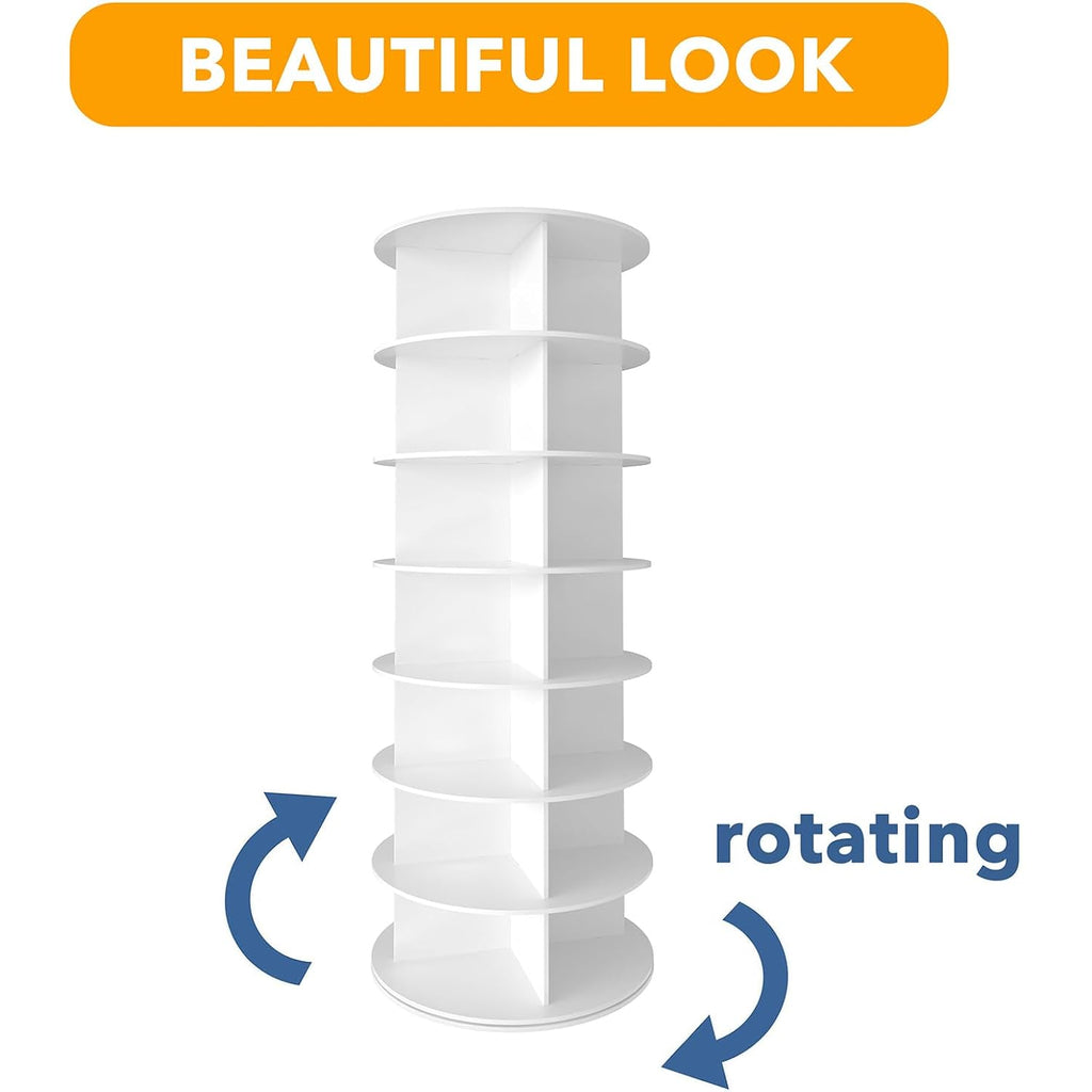 SpaceAid 7 Tier Rotating Shoe Rack Tower, Spinning Shoe Display Lazy Susan, Revolving 360 Shoe Rack Storage Round Carousel, Vertical Handbag Rotate Shoes Closet Organization (7-Tier White)
