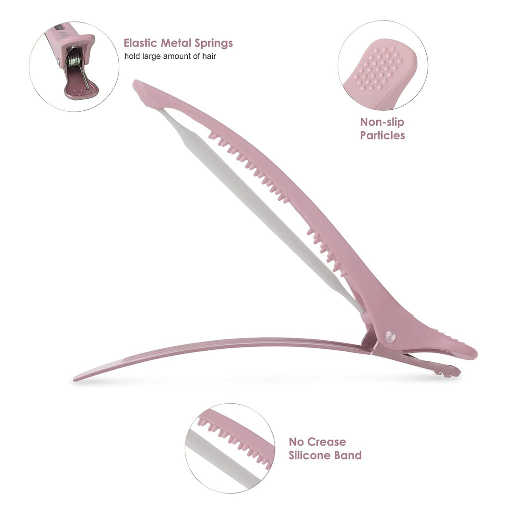 Aimike 6Pcs Professional Hair Clips For Styling Sectioning, Anti-Slip No-Trace Duck Billed Hair Clips With Silicone Band, Salon And Home Hair Cutting Clips For Hairdresser, Women, Men - 4.3” Long