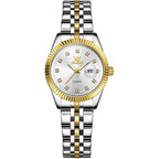 Olevs Women'S Stainless Steel Watch, Luxury Gold Silver Two Tone Easy To Read Analog Quartz Dress Watch For Women, Elegant Waterproof Luminous Calendar Date Ladies Watches For Small Wrists