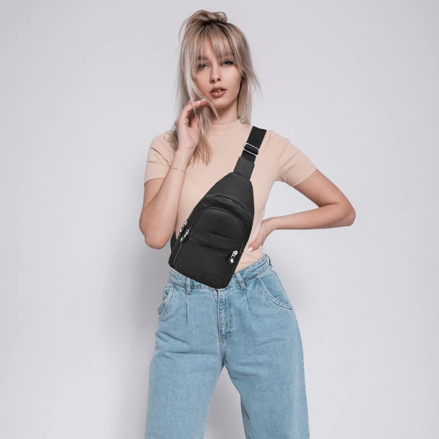 Banelu Small Sling Backpack Crossbody Bags For Women Men, Small Sling Bag Cross Body Bag Fanny Packs Crossbody Purses - Black