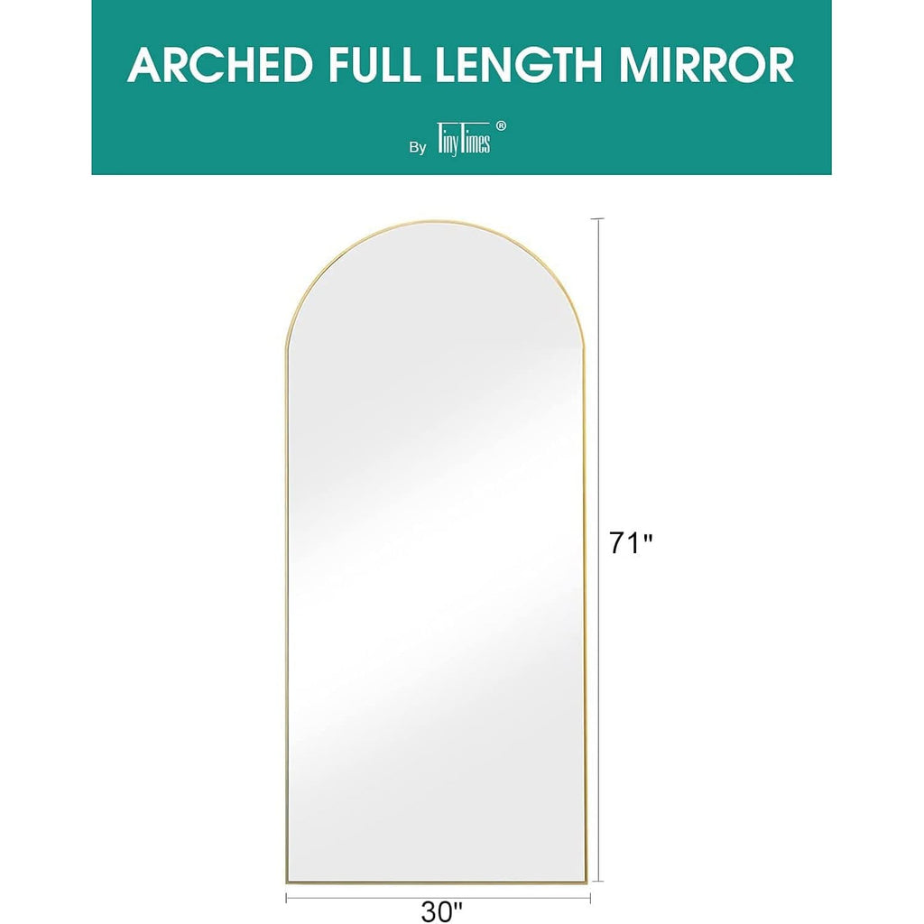Full Length Mirror, 71''X30'' Floor Mirror With Stand, Arched Wall Mounted Mirror, Large Full Body Mirror With Aluminum Frame Hanging Or Leaning For Bedroom, Living Room, Cloakroom (Gold)