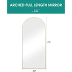 Full Length Mirror, 71''X30'' Floor Mirror With Stand, Arched Wall Mounted Mirror, Large Full Body Mirror With Aluminum Frame Hanging Or Leaning For Bedroom, Living Room, Cloakroom (Gold)