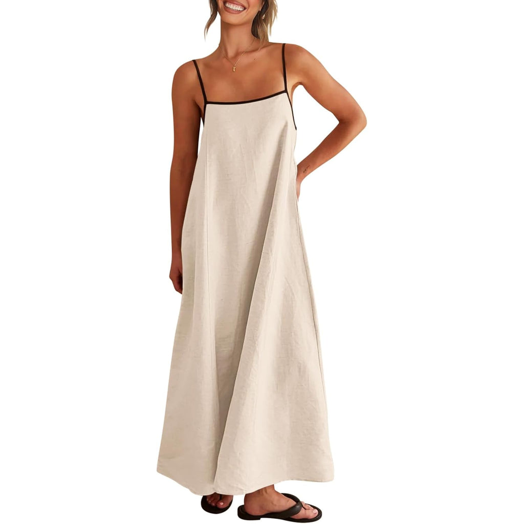Shy Velvet Women'S 2026 Summer Linen Maxi Dress Contrast Spaghetti Strap Dress Backless Casual Party Beach Dresses
