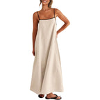 Shy Velvet Women'S 2026 Summer Linen Maxi Dress Contrast Spaghetti Strap Dress Backless Casual Party Beach Dresses