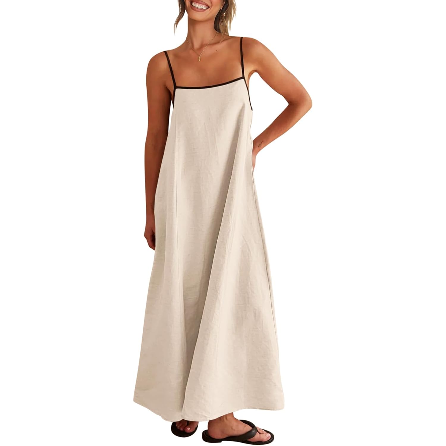 Shy Velvet Women'S 2026 Summer Linen Maxi Dress Contrast Spaghetti Strap Dress Backless Casual Party Beach Dresses