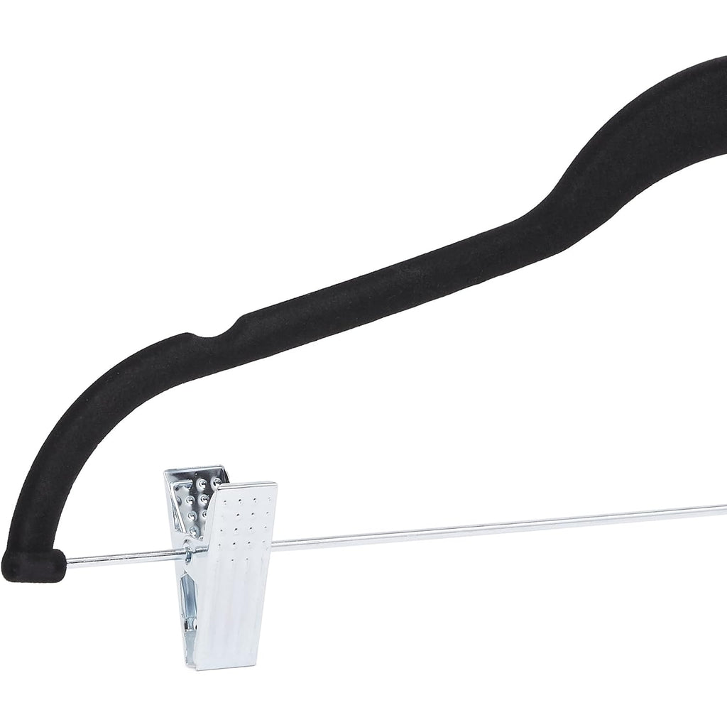 Amazon Basics Velvet Non-Slip Skirt Clothes Hangers With Clips, 360 Degree Rotatable Hook, Organize Pants And Skirts, Black/Silver, 24-Pack