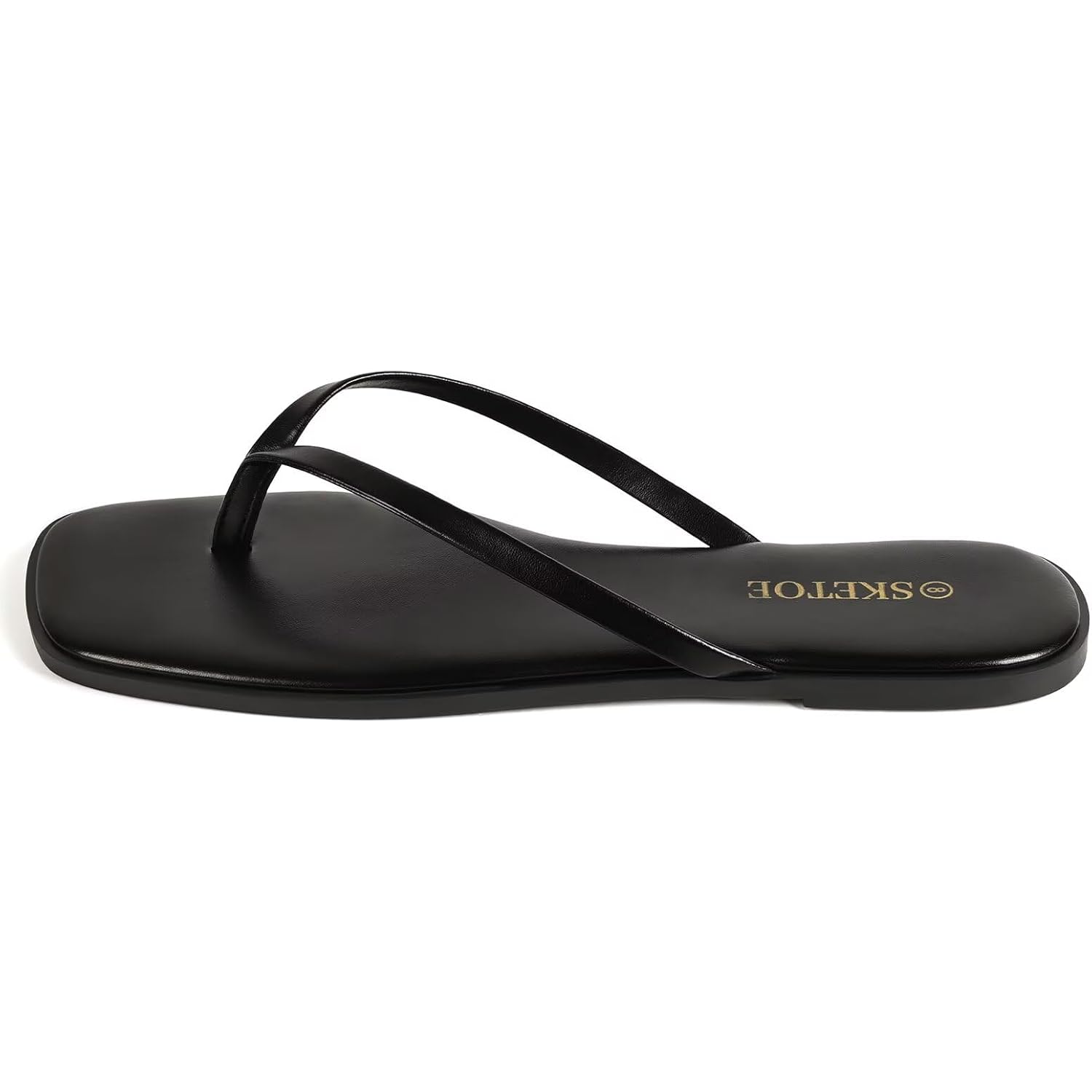 Women Square Toe Leather Flip Flops Lightweight Flat Thong Sandals Summer Vacation Dressy Comfort Slides