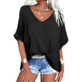 Langwyqu Women's Oversized T Shirts V Neck Short Sleeve Summer Casual Loose Tops Tees