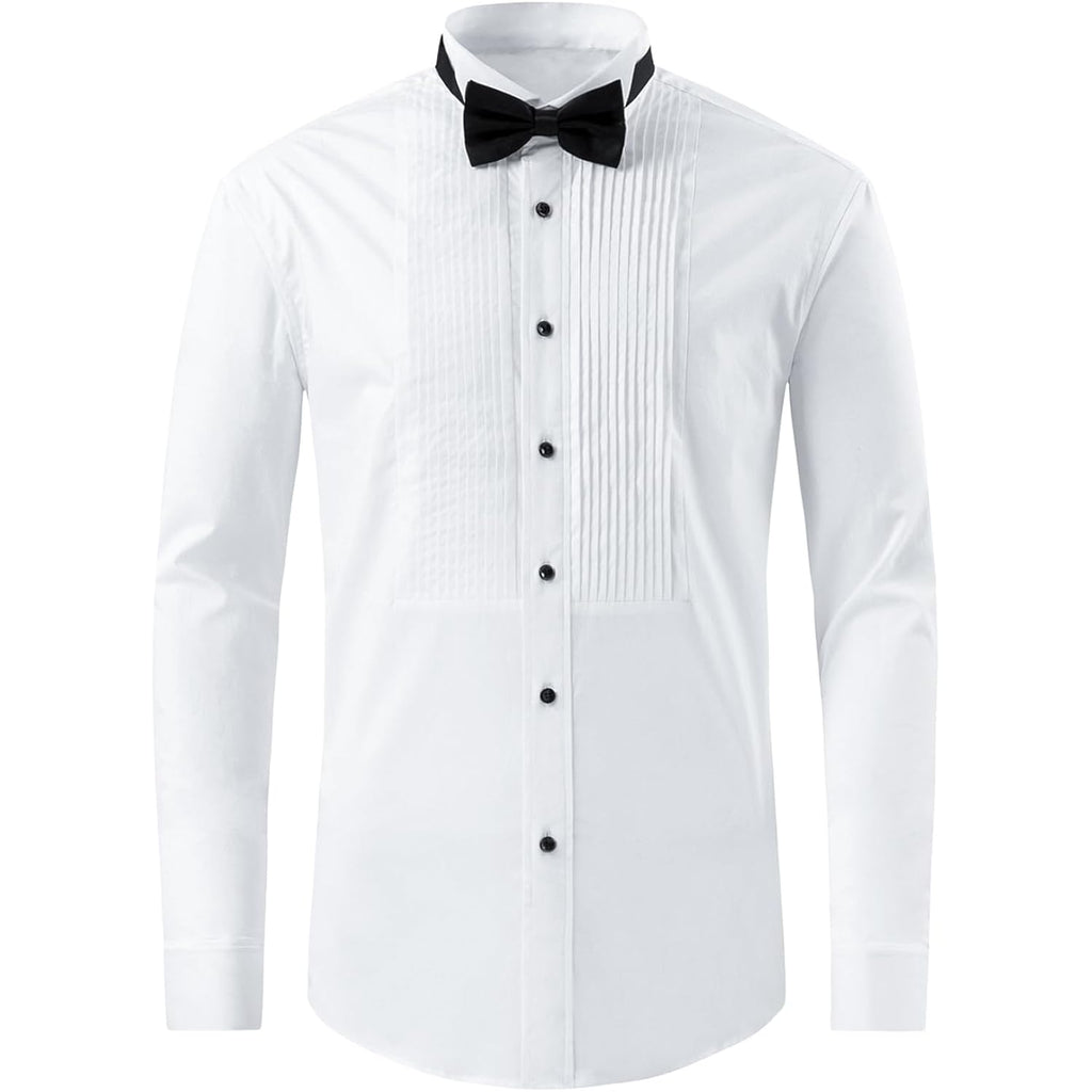 Gollnwe Tuxedo Shirts For Men Wing Collar French Cuff With Cufflinks And Bow Tie