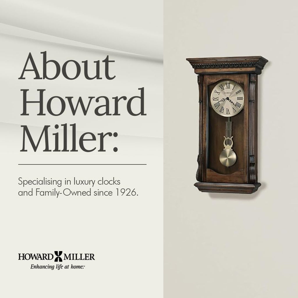 Howard Miller Agatha Wall Clock – Wooden Pendulum Clock With Triple-Chime Quartz Movement, Battery Operated, Acanthus Molding Detail