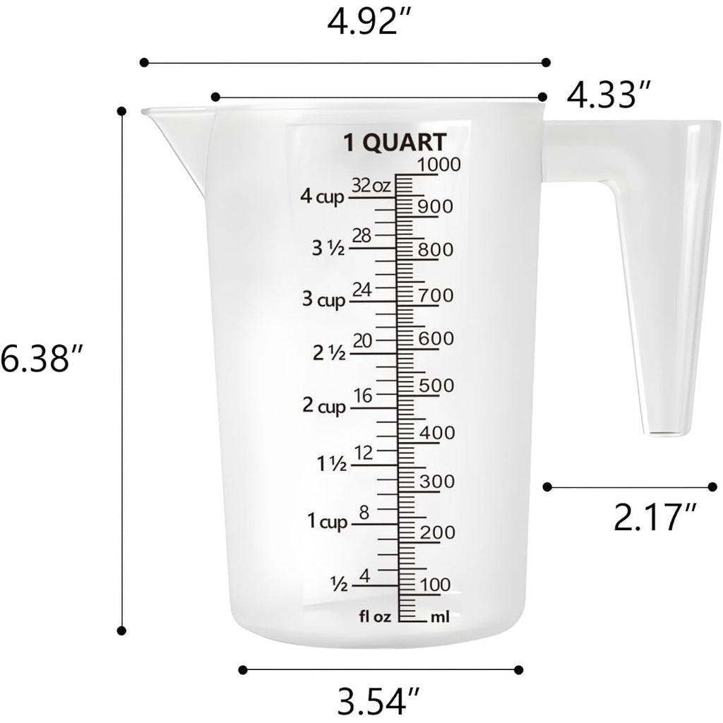 Plastic Measuring Cup With Handle, Pool Chemical Measuring Cup, Plastic Measuring Pitcher For Liquid Mixing, Pouring, Lawn Care, Pet Food, Motor Oil, Laboratory And More (32, Fluid Ounces, 1000Ml)