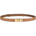 Women's Skinny Leather Belt with Adjustable Silver Turn-Lock Buckle - Ideal for Dresses, Jeans, and Coats, Black