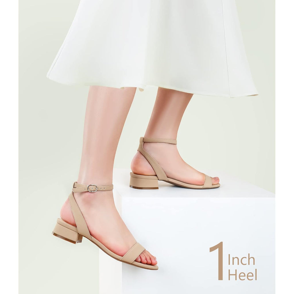 Ankis Black Nude White Gold Women Sandals Comfortable Walking Strappy Open Toe Sandals For Women Dressy Summer 1 Inch Low Block Heel Flat Adjustable Ankle Strap Shoes
