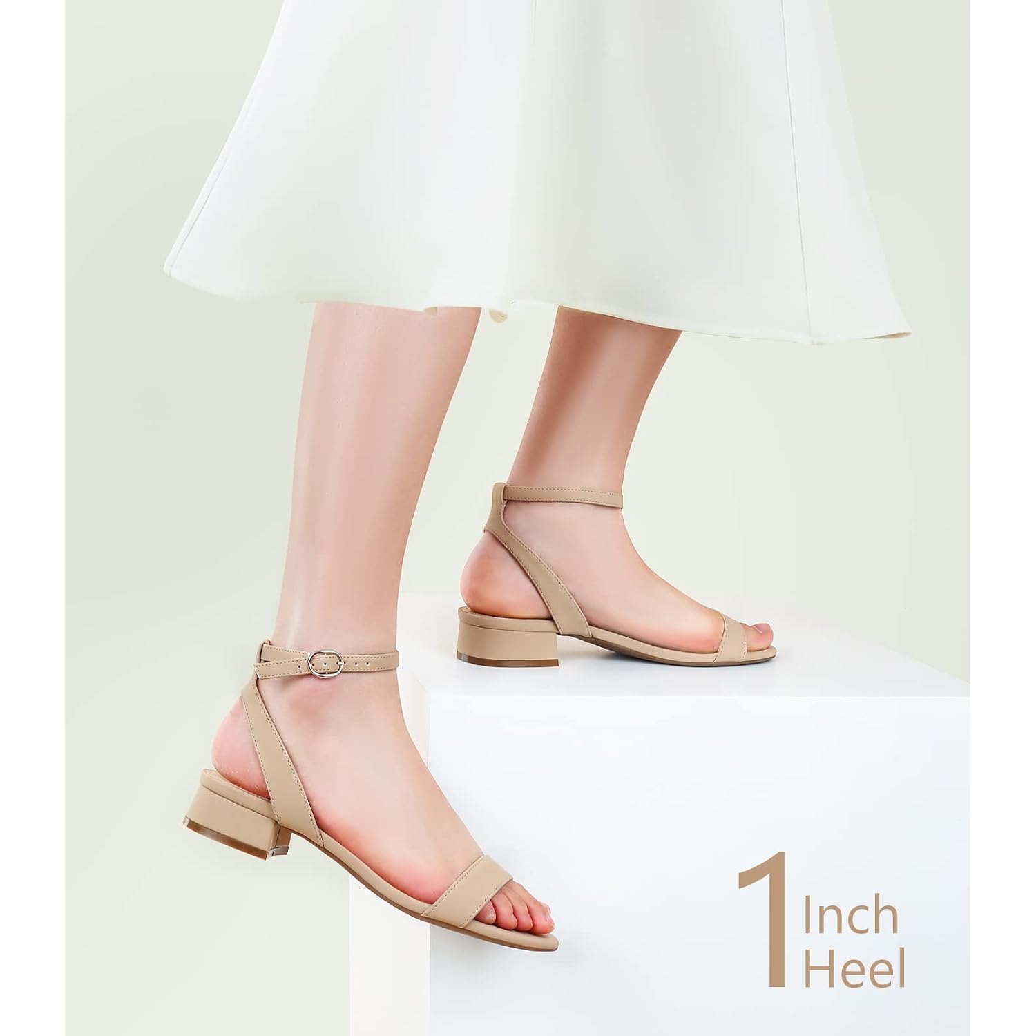 Ankis Black Nude White Gold Women Sandals Comfortable Walking Strappy Open Toe Sandals For Women Dressy Summer 1 Inch Low Block Heel Flat Adjustable Ankle Strap Shoes