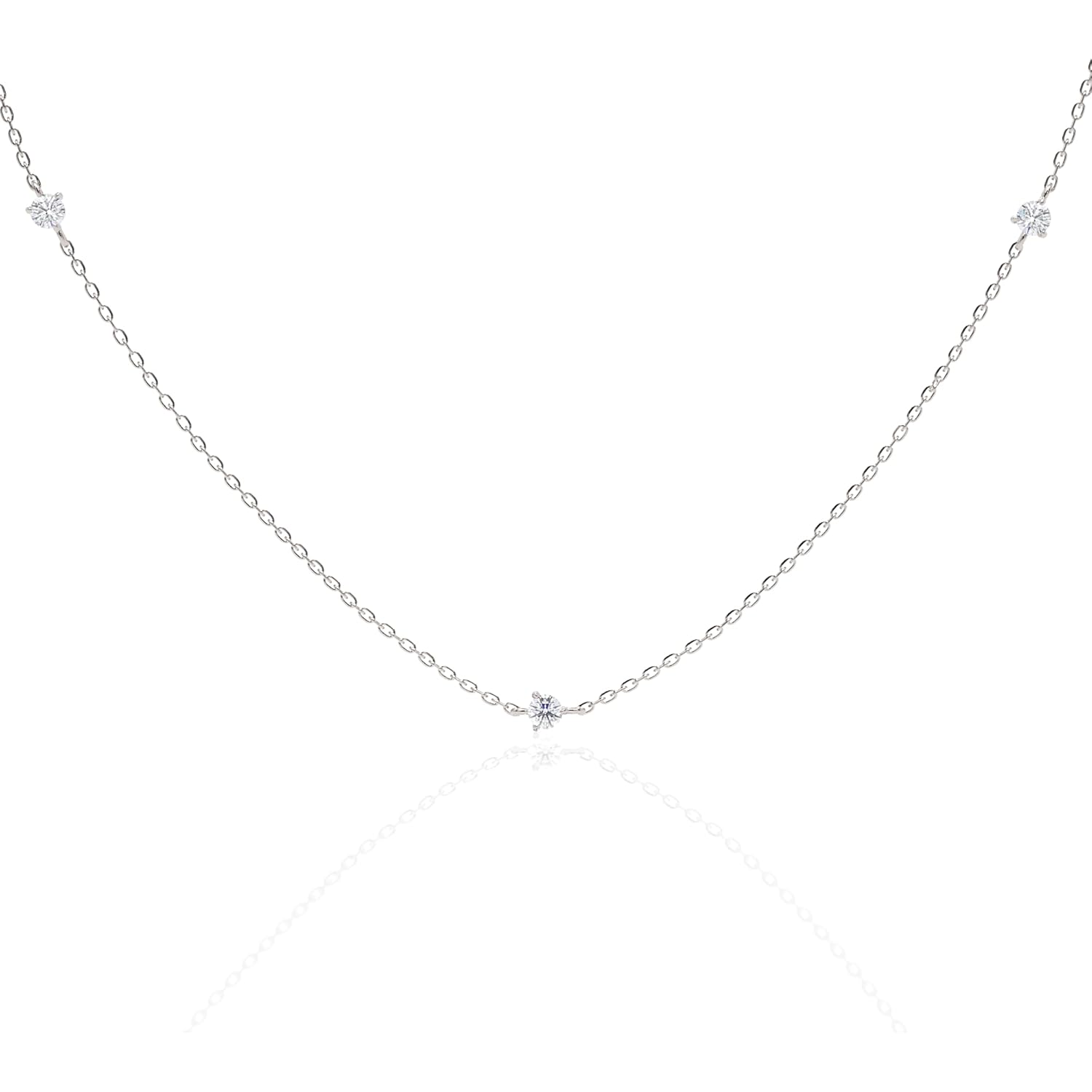 Minimalist Diamond Necklace for Women - Handmade 14k Solid Gold Necklace with Bright 0.025ct Diamonds, Dainty Shimmer Chain, Available in Various Lengths, Suitable for Women