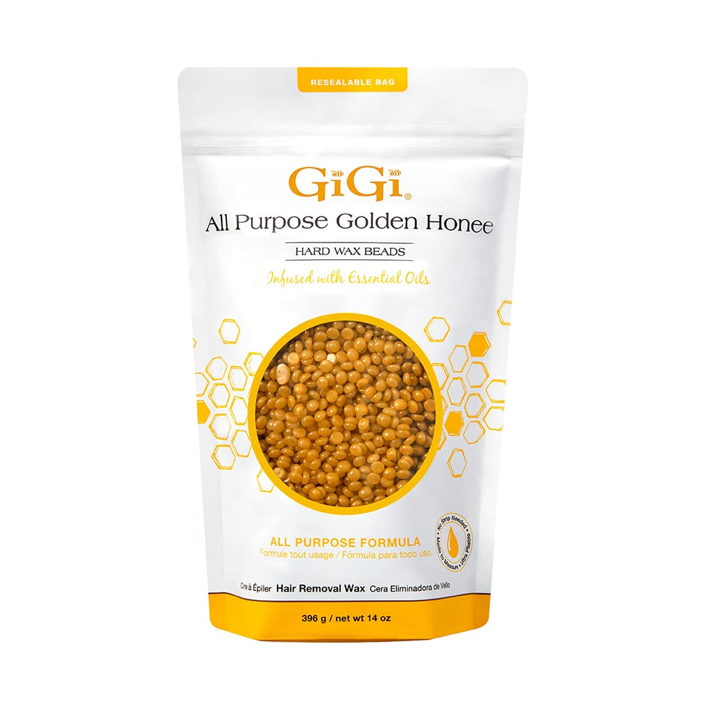 GiGi Golden Honee Hard Wax Beads – Stripless Hair Removal Wax for Face, Bikini, Legs & Body, All Purpose Waxing Beads for At-Home Waxing, 14 oz