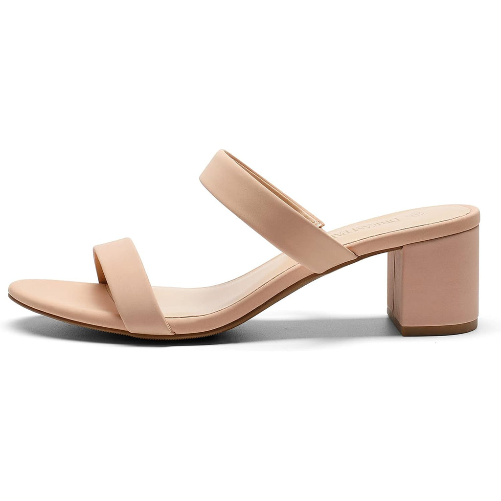 Dream Pairs Women'S Two Strap Open Toe Low Block Chunky Heels Sandals Dress Pumps Casual Summer Mules Shoes