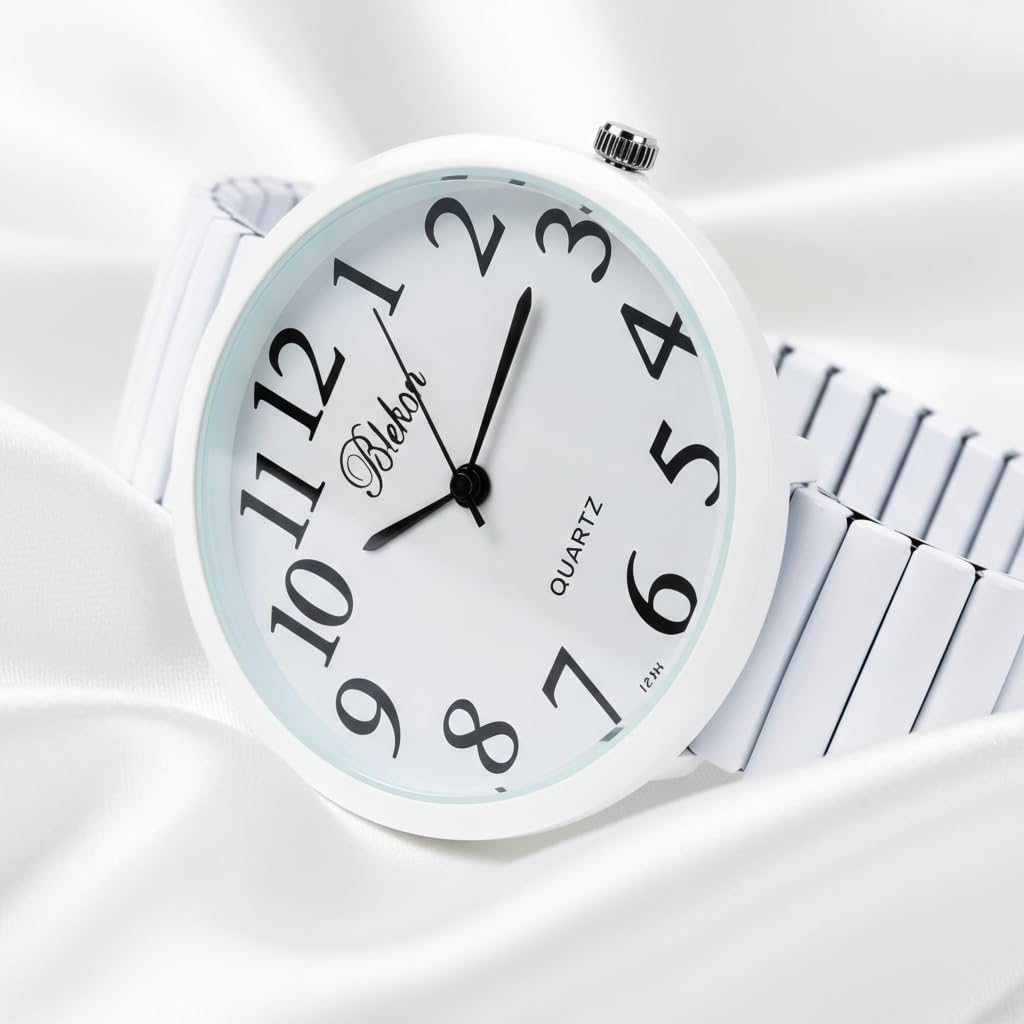 Geneva Super Large Stretch Watch Clear Number Easy Read (White)