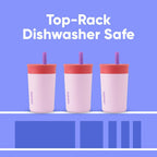 Owala Kids Insulation Stainless Steel Tumbler With Spill Resistant Flexible Straw, Easy To Clean, Kids Water Bottle, Great For Travel, Dishwasher Safe, 12 Oz, Pink And Purple (Lilac Rocket)