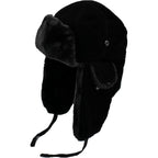 Winter Trapper Hat for Women Men, Faux Fur Windproof Hat with Ear Flaps Warm Russian Ushanka Hunting Cap for Cold Weather Black