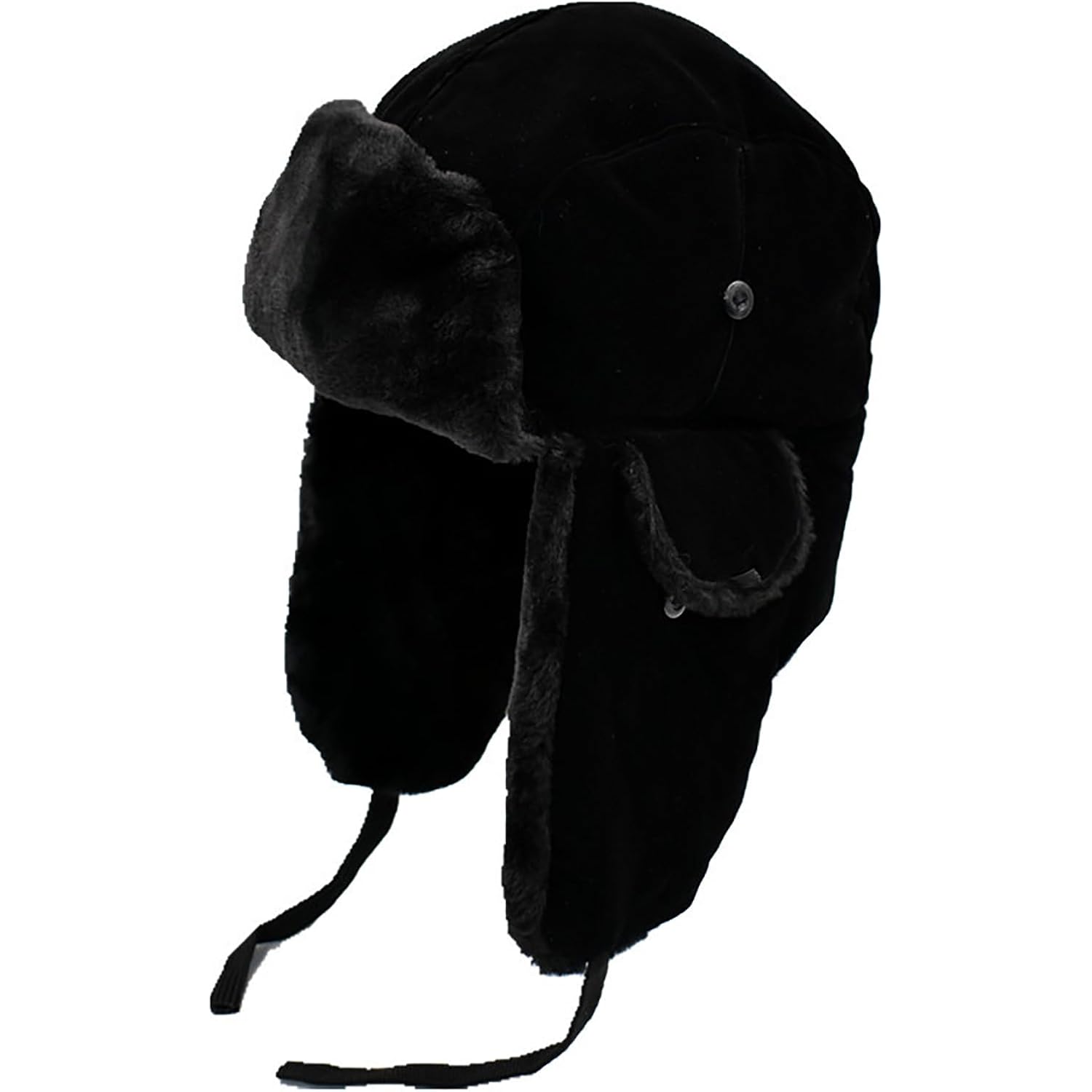 Winter Trapper Hat for Women Men, Faux Fur Windproof Hat with Ear Flaps Warm Russian Ushanka Hunting Cap for Cold Weather Black