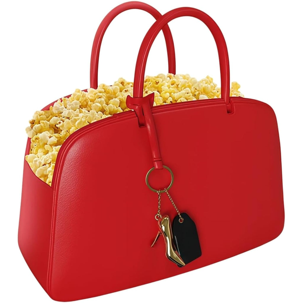 Leather Red Popcorn Bag, Fashion Handbag Style Top Handle Snack Container, for Party, Pool, Travel