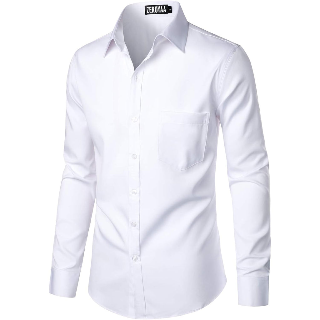Zeroyaa Men'S Urban Stylish Casual Business Slim Fit Long Sleeve Button Up Dress Shirt With Pocket