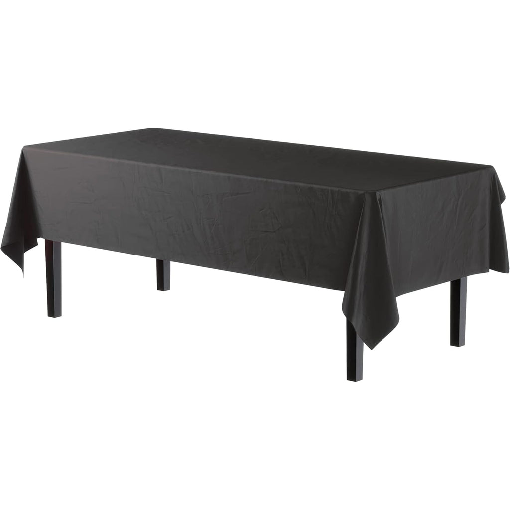 Black Plastic Tablecloth 12 Pack 54" x 108" Disposable Rectangle Table Cover for 6 to 8 Foot, Waterproof & Sturdy, for Party, Wedding, Birthday, Picnic, Indoor Outdoor - Exquisite, Black