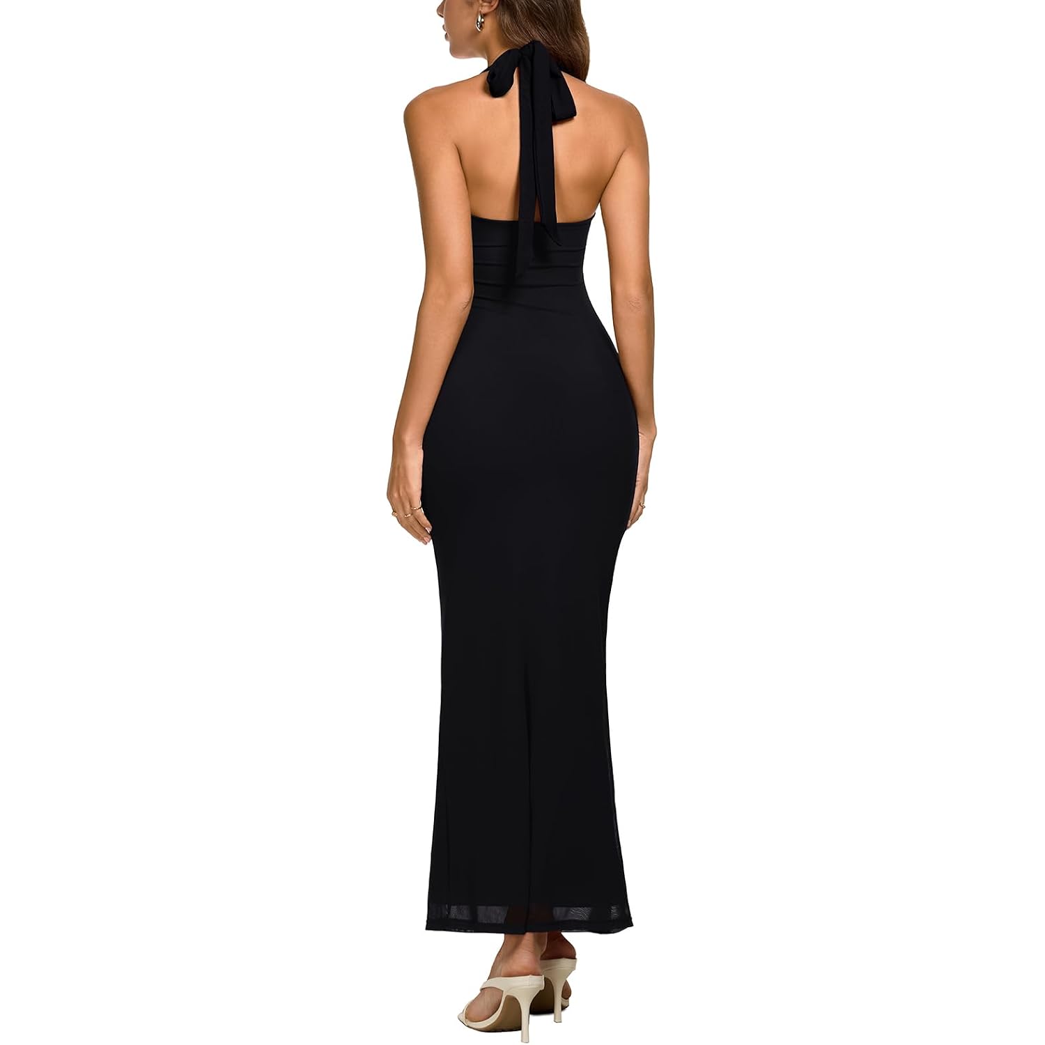 Reoria Mesh Sheer Sleeveless Wedding Guest Maxi Dresses For Women Ruched Bodycon Square Neck Halter Long Dress Summer 2026