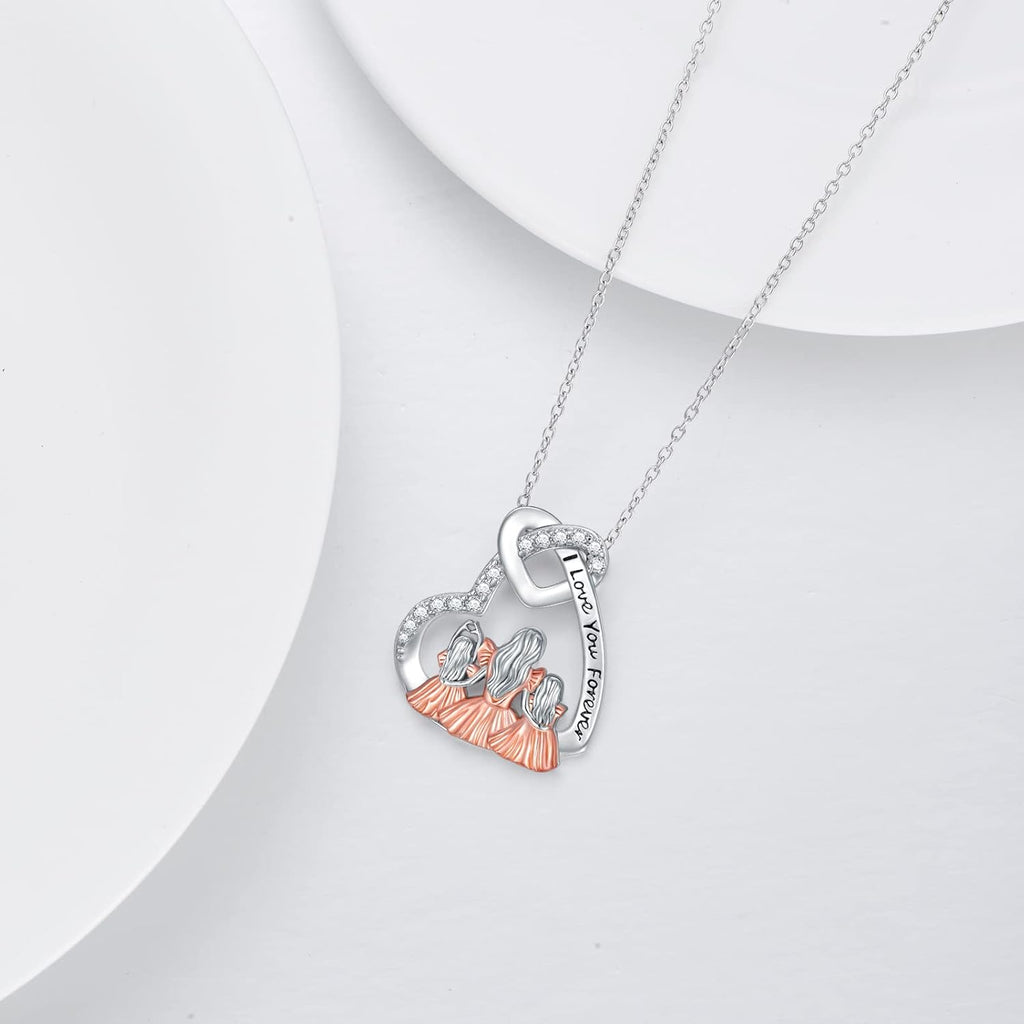 Dorunmo Mother and 1/2/3 Daughters/Son Necklace 925 Sterling Silver Mom Necklace Sisters Jewelry Heart Pendant Christmas Jewelry for Women