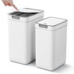 2 Pack Bathroom Trash Can With Lid, 3.6Gal + 2.5Gal Small Garbage Can Set With Pop-Up Lid, Slim Trash Bin Waste Basket For Toilet, Office, Bedroom, Living Room (White)