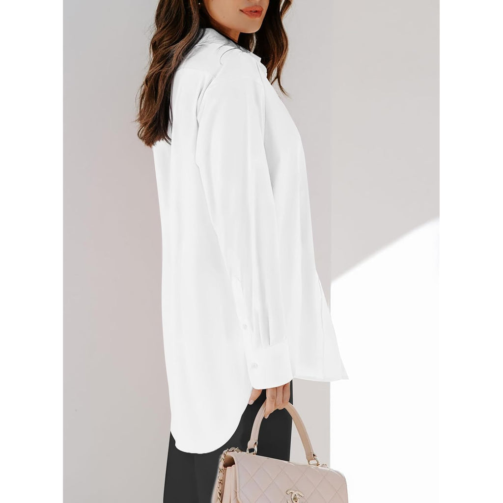 Siliteelon Oversized Button Down Shirts For Women Dress Shirts Long Sleeve Blouses Work Casual Tunics Tops With Pockets