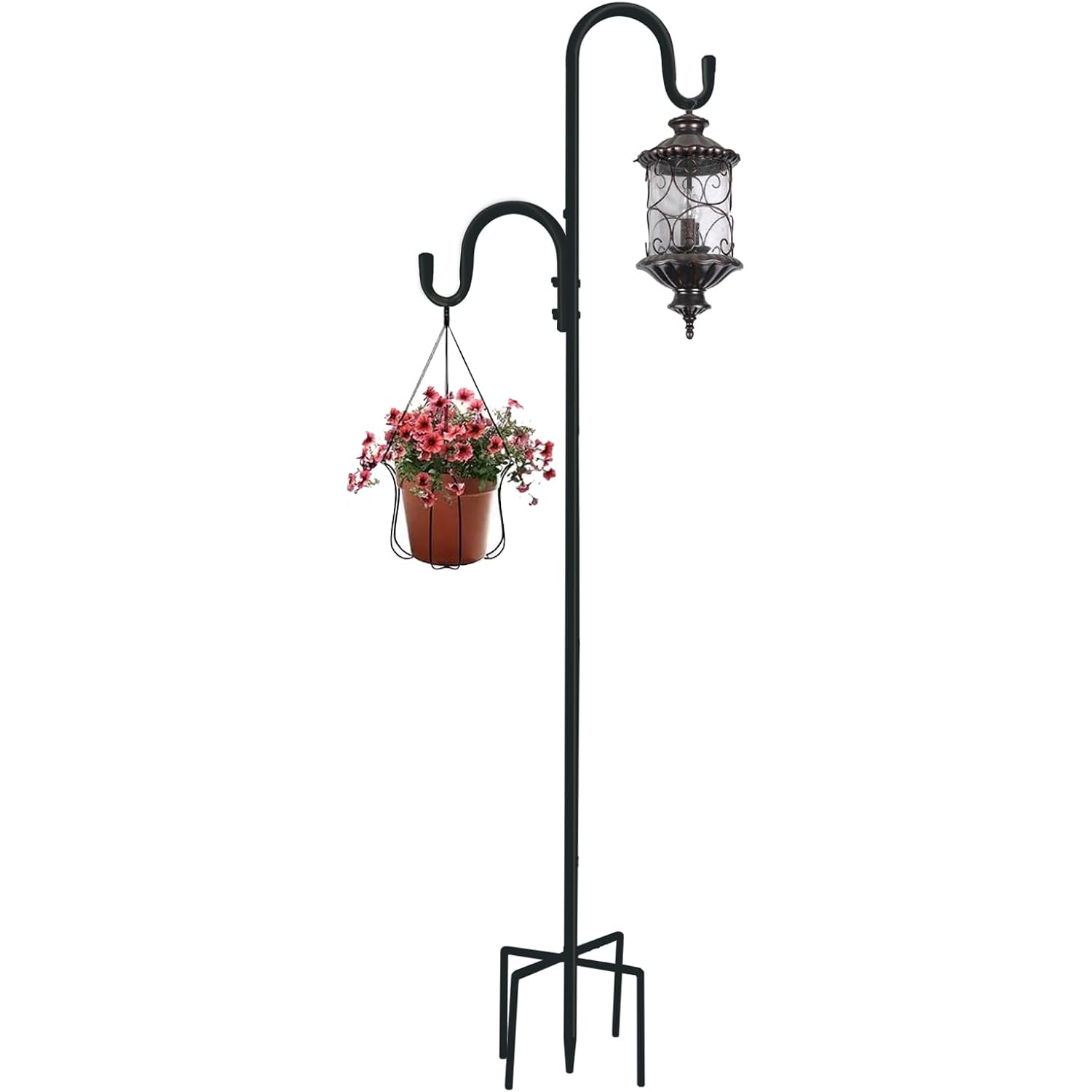 Mipon Adjustable 78/62/46/30 Inch Double Shepherds Hooks Or Outdoor | Garden Shepards Hook For Outdoor Bird Feeder,Hanging Plants,Solar Light,3/4 Inch Width