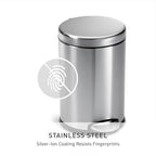 simplehuman Round Step Can, 4.5L / 1.2 Gallon Compact Bathroom Trash Can, 150,000-Step Pedal, Lid Shox® Silent Close, Removable Inner Bucket, Brushed Stainless Steel