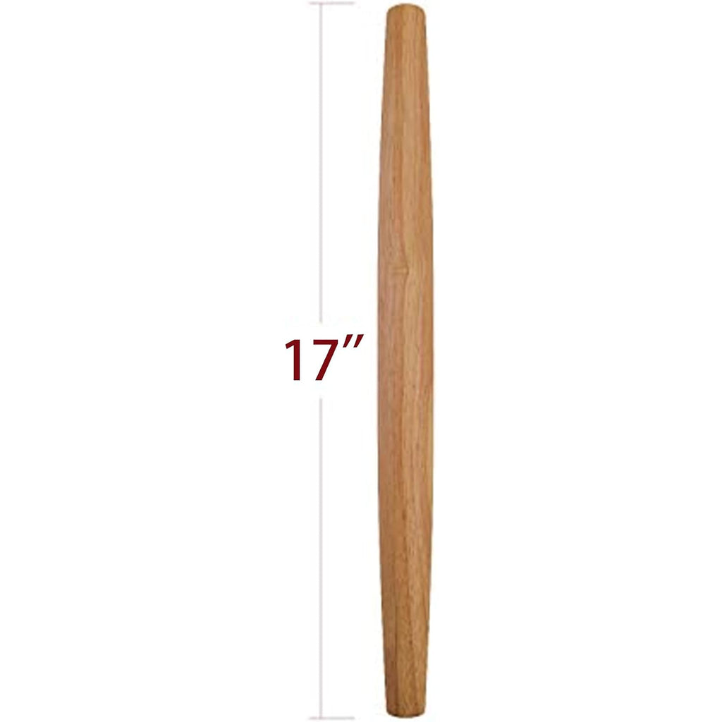 French Rolling Pin (17 Inches) –Woodenroll Pin For Fondant, Pie Crust, Cookie, Pastry, Dough –Tapered Design & Smooth Construction - Essential Kitchen Utensil