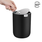Eko Fandy 0.4 Gal/1.5L Mini Tabletop Trash Bin With Swing-Lid, Desktop Trash Can For Bathroom Countertop, Vanity, Coffee Or Office, Small Garbage Bin (Black)