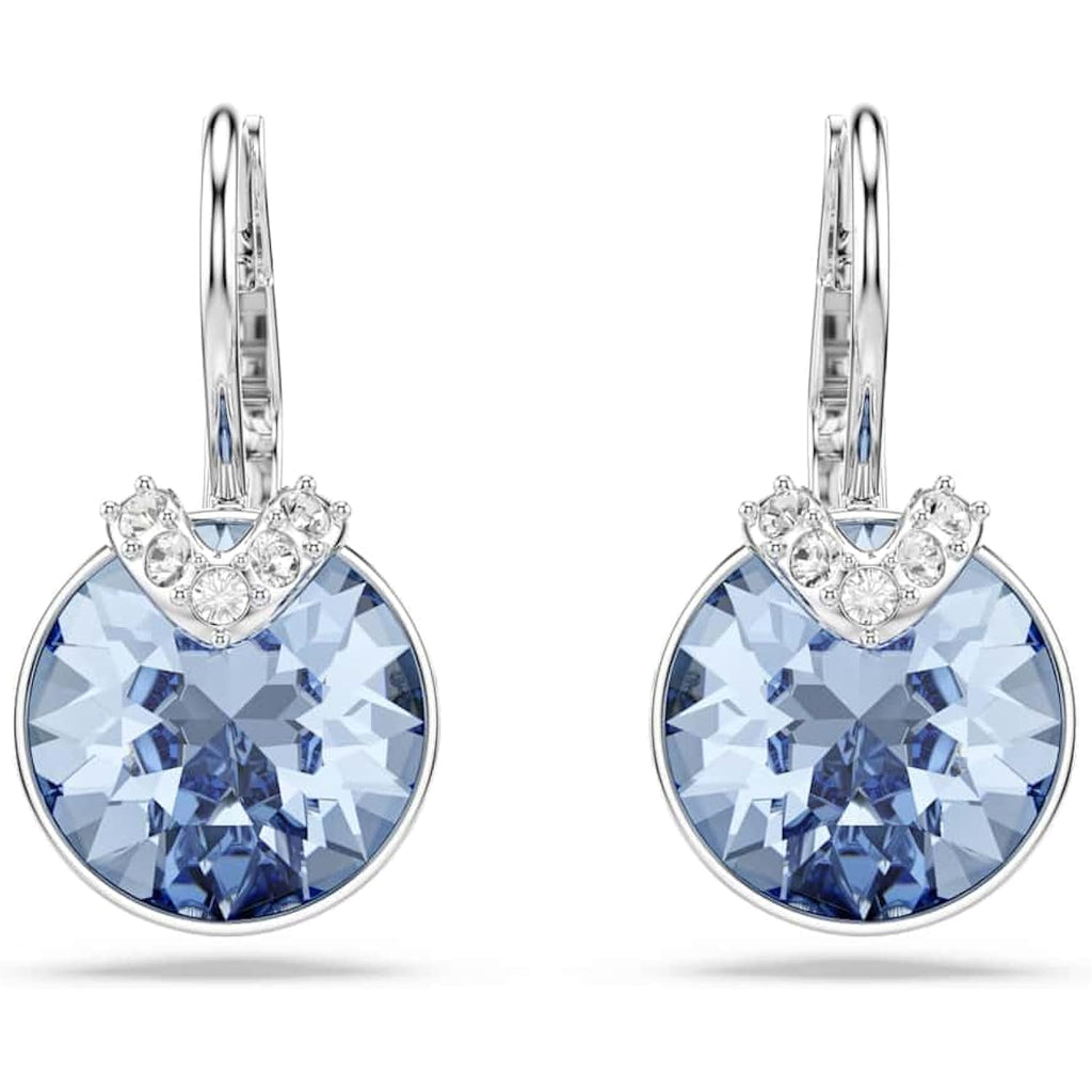 Swarovski Bella V drop earrings, Round cut, Blue, Rhodium finish