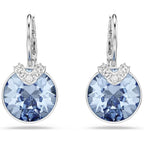 Swarovski Bella V drop earrings, Round cut, Blue, Rhodium finish