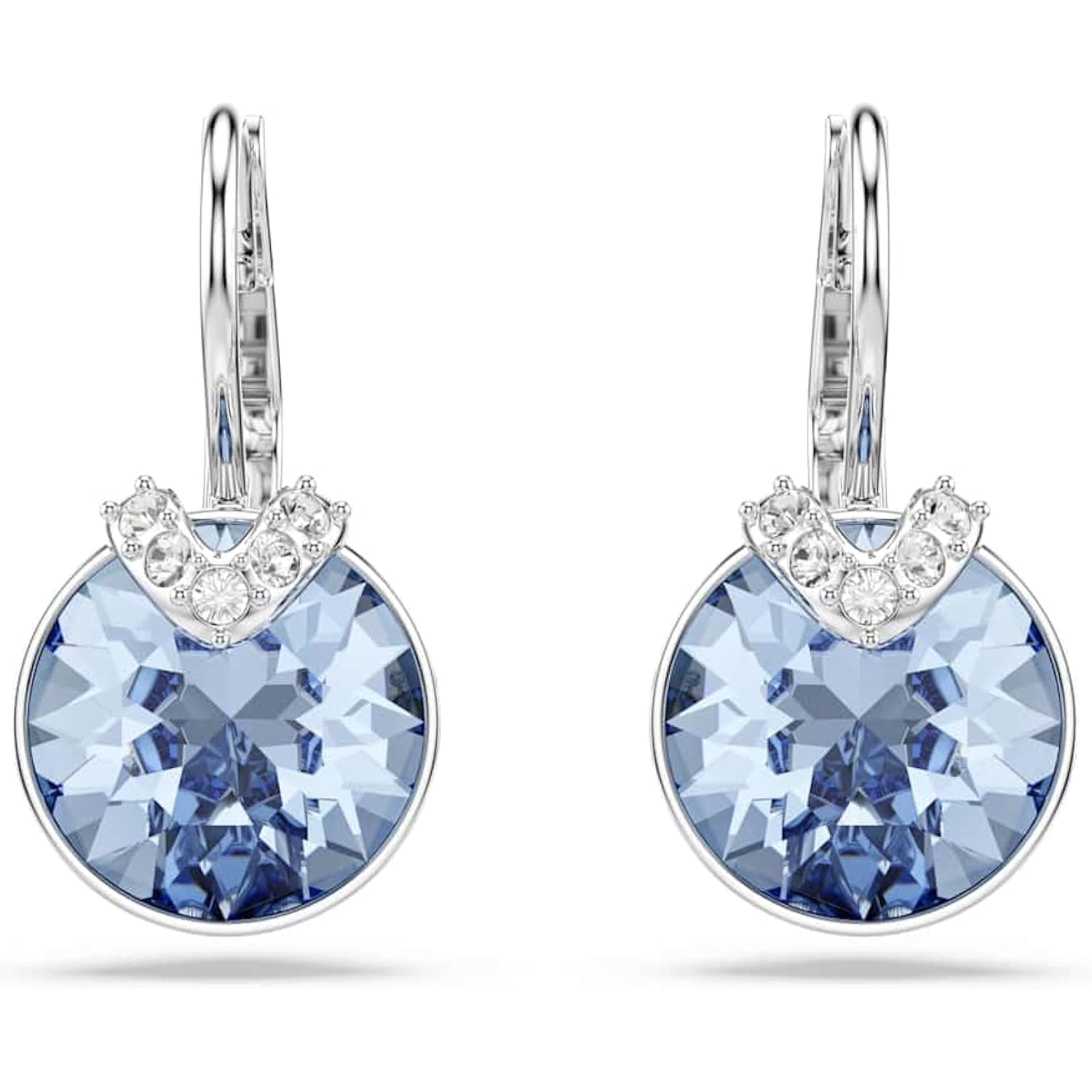 Swarovski Bella V drop earrings, Round cut, Blue, Rhodium finish