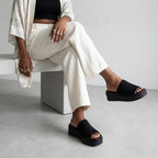 Cushionaire Pim Wedge Chunky Platform Womens Sandals With Firm Knit Upper & Memory Foam Summer Sandals For Women
