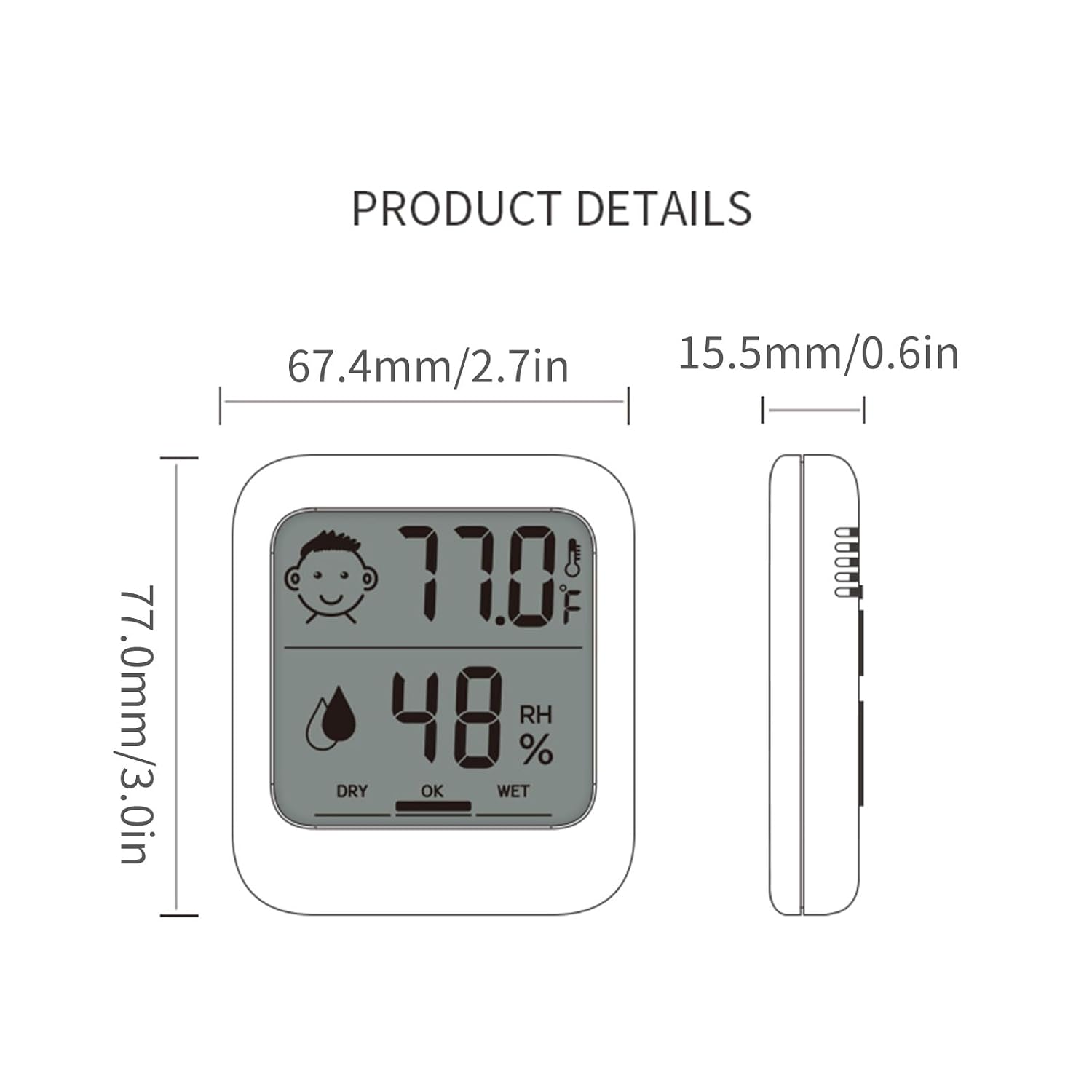 Hatusoku Pack Of 2 Digital Thermometer And Hygrometer With Comfort Face Display, Hygrometer, Stand, Magnet, Hanging, Simple, Infectious Disease Prevention, Heat Stroke Prevention