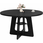 Round Dining Table For 4-6, 47" Kitchen Table For Dining Room, Modern Black Dining Table, Circle Kitchen Table For Living Room, Apartment