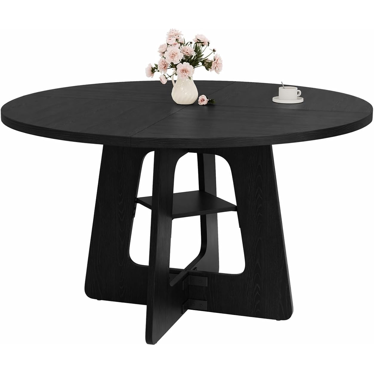 Round Dining Table For 4-6, 47" Kitchen Table For Dining Room, Modern Black Dining Table, Circle Kitchen Table For Living Room, Apartment