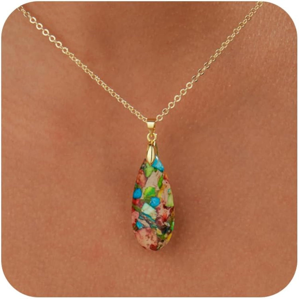 Inspirational Gifts Healing Gold Pendant Gold Necklaces for Women，Get Well Soon Encouragement Gifts for Women Friends Sister Mom, Natural stone Pendant Healing boho Friendship Jewelry for women