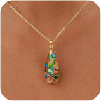 Inspirational Gifts Healing Gold Pendant Gold Necklaces for Women，Get Well Soon Encouragement Gifts for Women Friends Sister Mom, Natural stone Pendant Healing boho Friendship Jewelry for women
