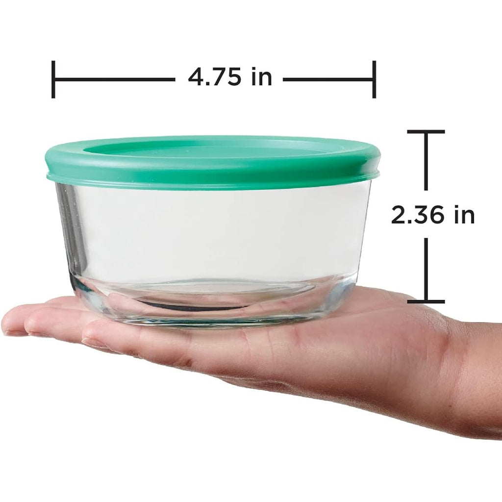 Anchor Hocking 2 Cup Glass Storage Containers With Lids, Set Of 4 Glass Food Storage Containers With Mint Snugfit Lids