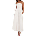 Btfbm Summer Maxi Dresses For Women 2026 Strapless Ruched Tube Top Beach Vacation Spring Wedding Guest Dress Pockets