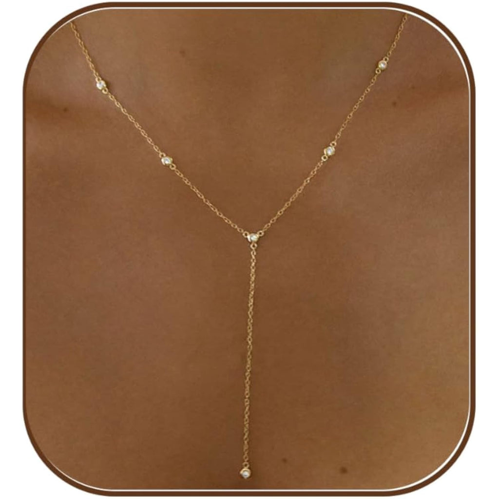 Gold Necklace for Women, Dainty Gold Long Necklaces 14k Gold Plated Prom Lariat Necklace Cute Choker Necklaces for Women Trendy Stuff Fashion Costume Gold Accessories Christmas Jewelry Gifts