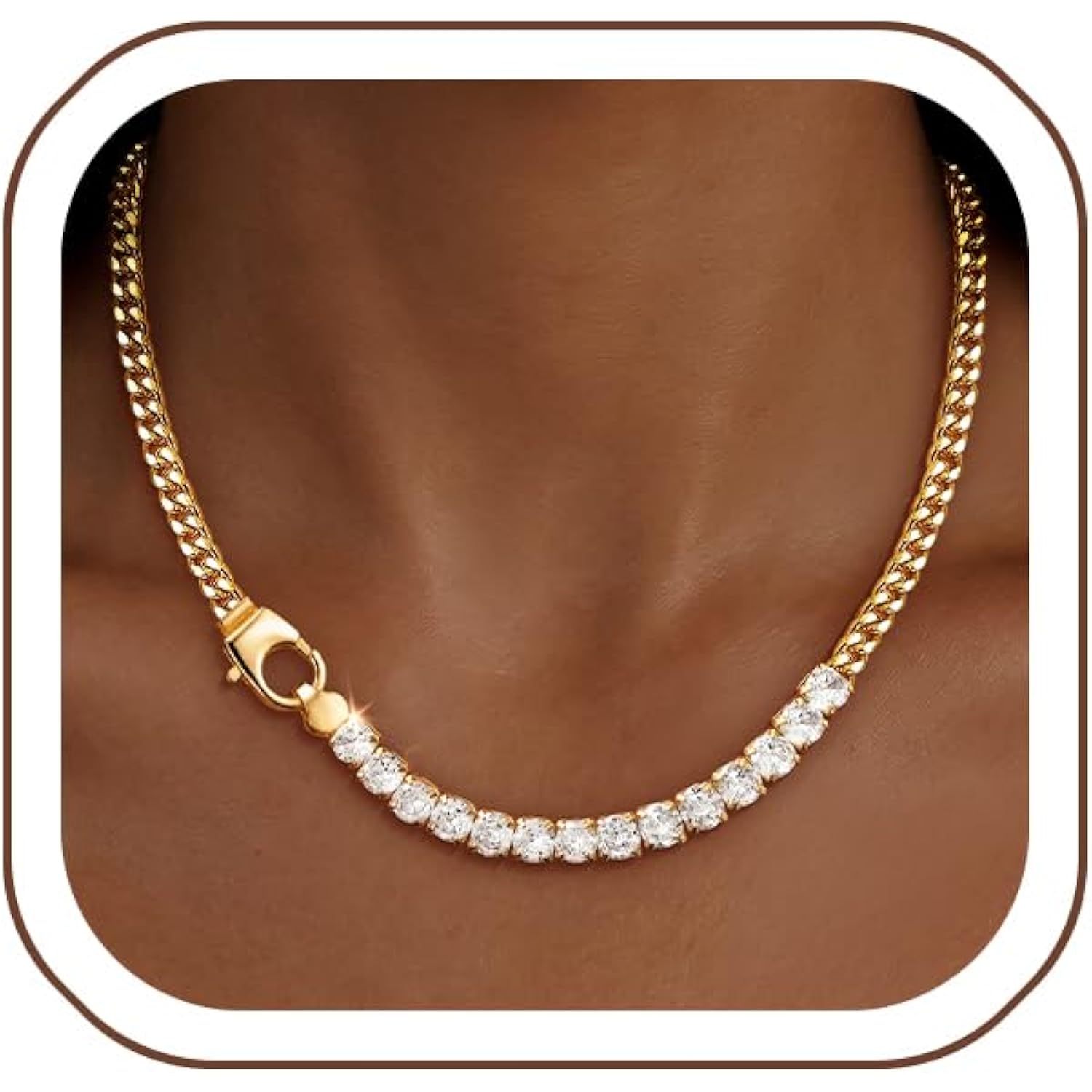 IMBOS 14K Gold Plated Chunky Chain Choker Necklaces for Women Chunky Gold Necklace Tennis Necklace for Women CZ Love Chain Cuban Link Choker Jewelry Gifts